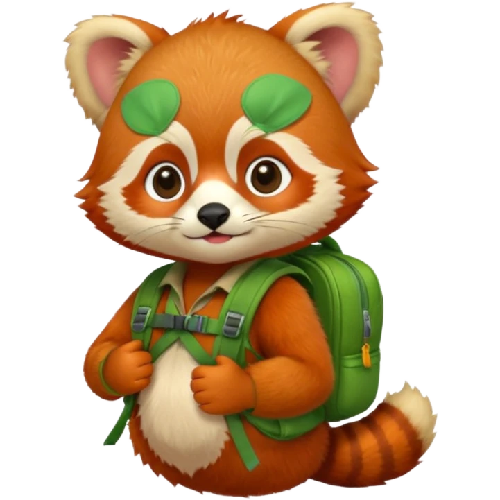 baby red panda wear green backpack emoji