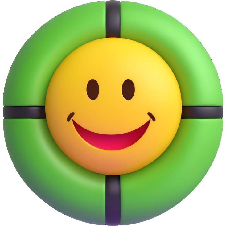 3D smiley emoji, round shape, lucky scarab, lucky face emoji