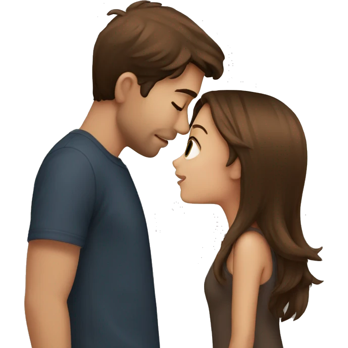 Girlfriend brown hair kissing boyfriend brown hair  emoji