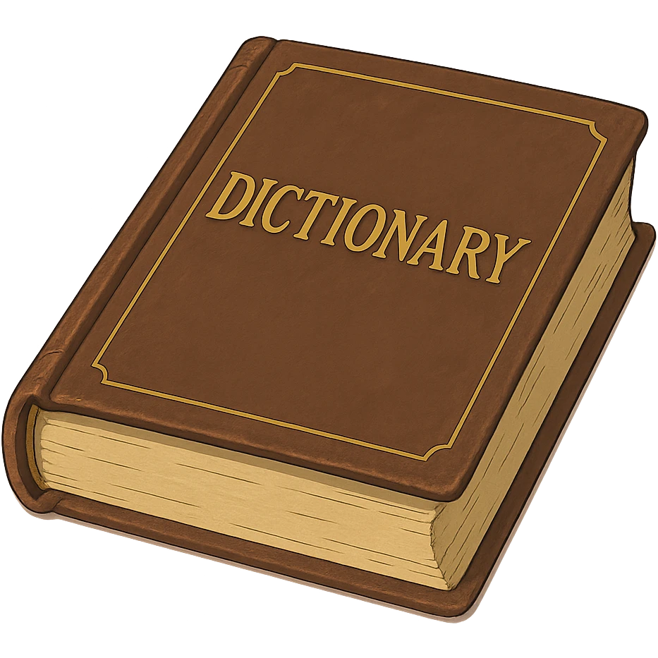 classic hardcover dictionary with gold lettering in ghibli style emoji