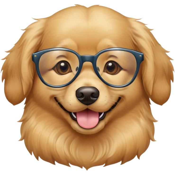 Dog wearing glasses with a sweet smile emoji