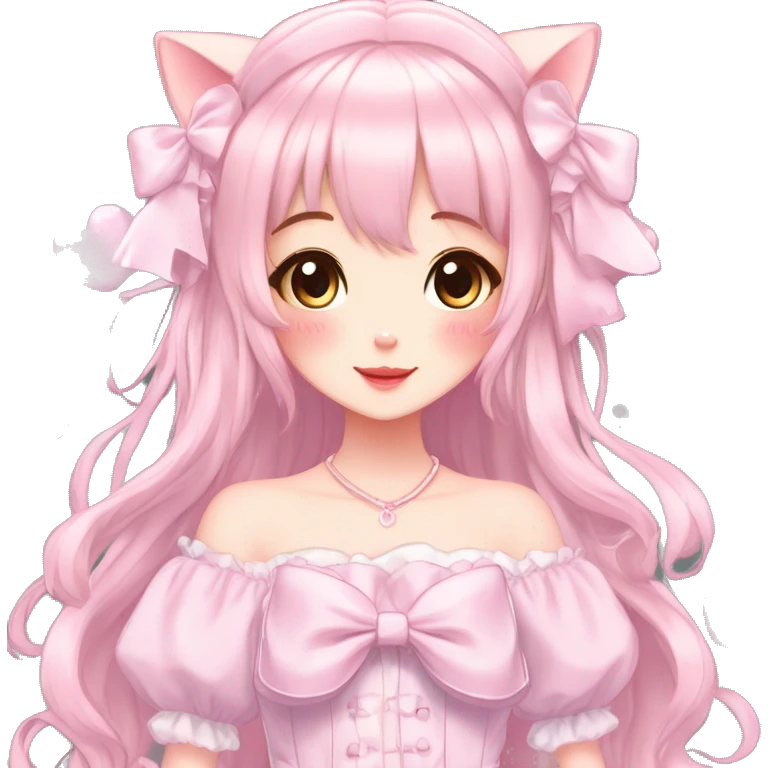 Shiny Blushing Cute Kawaii Beautiful Pastel Lolita Anime Catgirl Trending Style Cottagecore Pastelcore  full body emoji