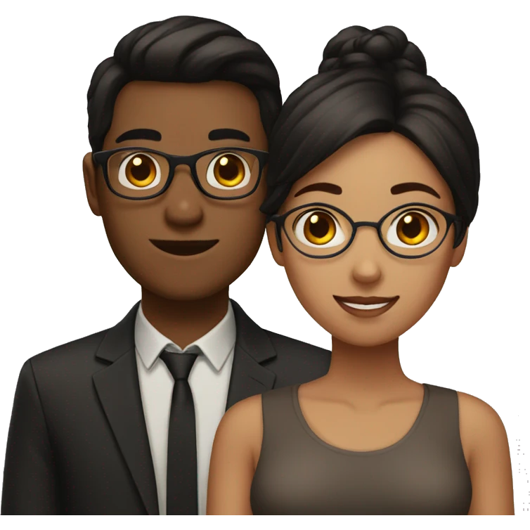 a couple. dark brown boy with glasses and black hair and a brown girl with straight hair  emoji