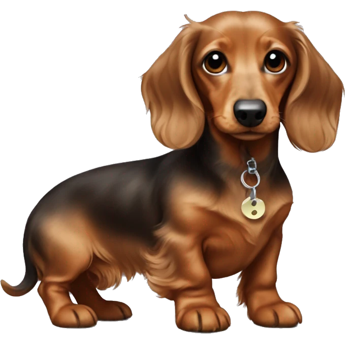  puppy longhair dachshund fair colours and her owner a short and curly hair man emoji