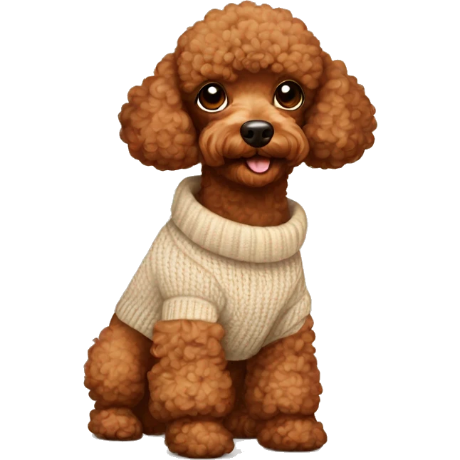 Red brown toy poodle in a beige sweater  emoji