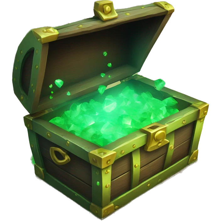 open treasure chest with green smoke coming out and green diamonds on the floor emoji