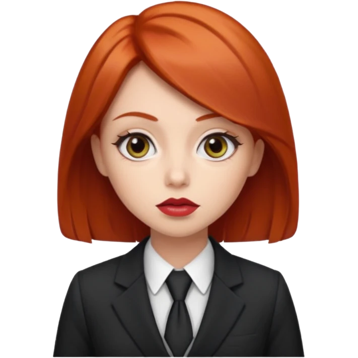 red haired girl, with thick lips, big eyes and she looks like an attorney emoji
