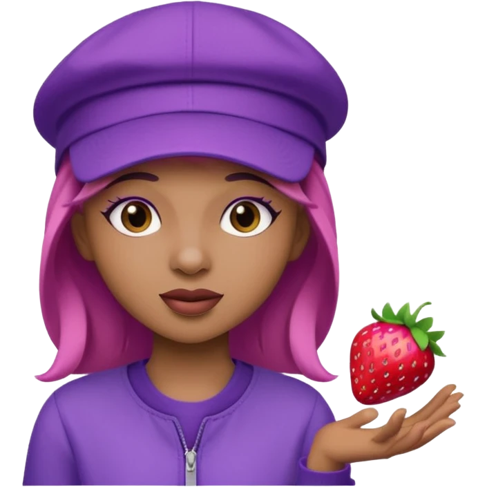 singer strawberry wearing purple cap emoji