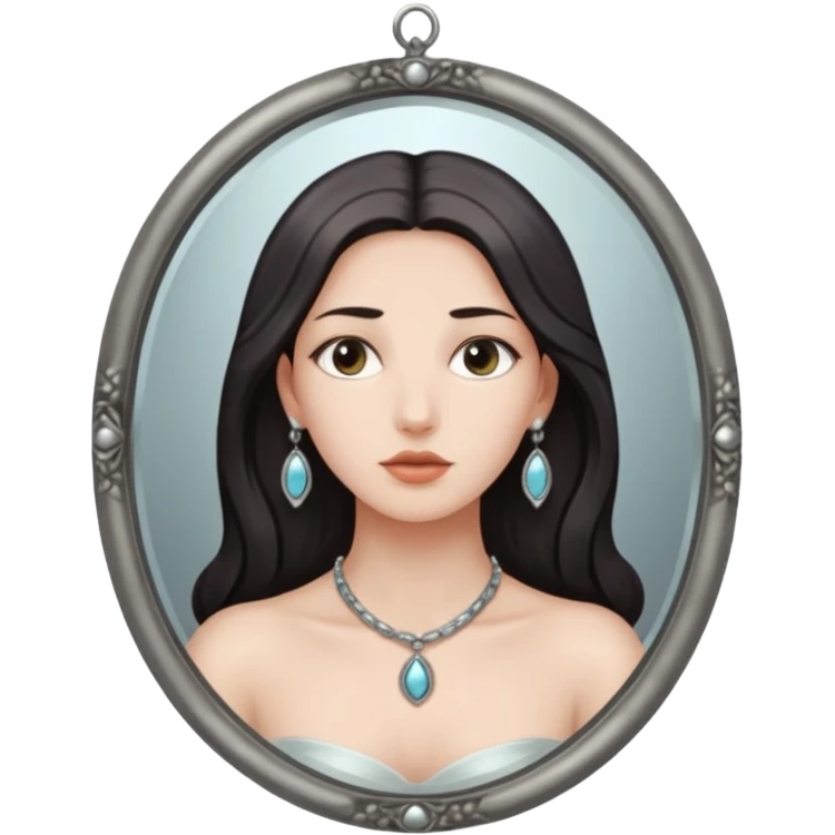 Woman facing ancient mirror, reflection slightly delayed and darker emoji