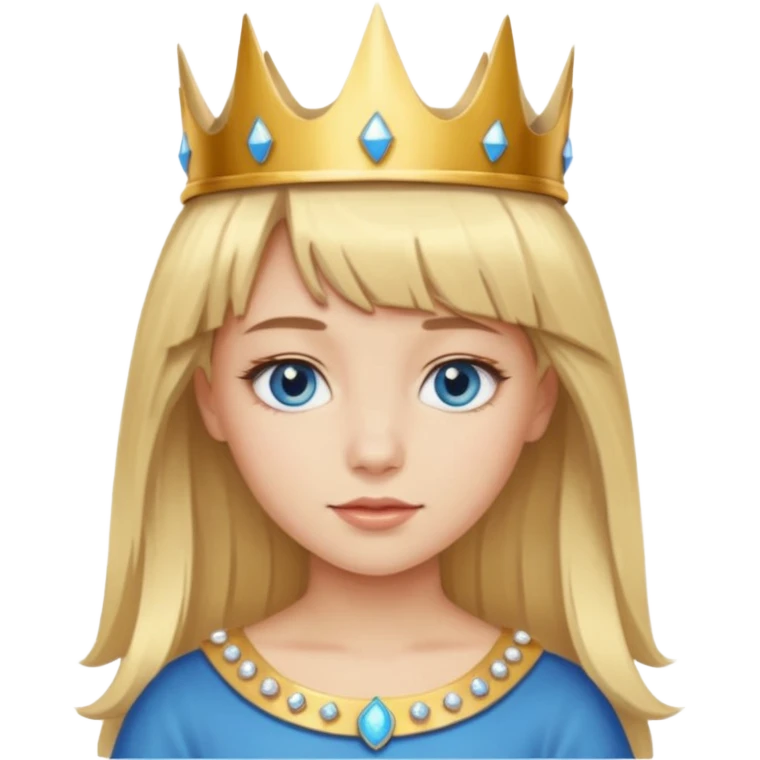 simple Blonde girl with bangs and blue eyes, and a simple crown emoji