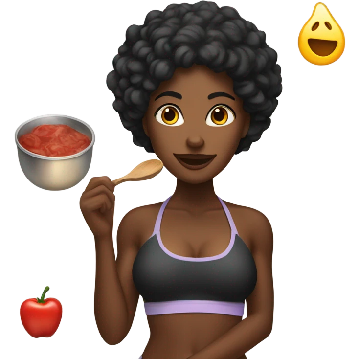 1 Black woman in a bikini cooking. emoji