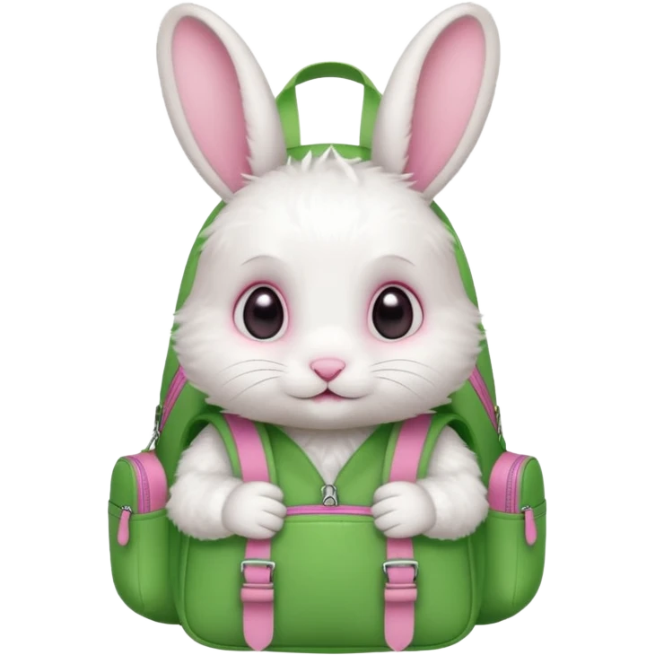 babywhite rabbit wear green backpack emoji