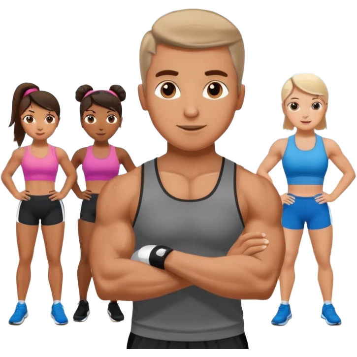 the personal trainer teaching students at the gym. the students are making some points emoji