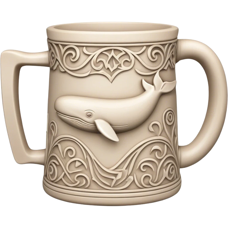 Scandinavian carving icon, whale bone mug or vase with intricate Norse patterns, chisels and carving tools, minimalistic style, clean lines, transparent background. emoji