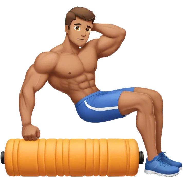 buff guy lying lats down on foam-roller emoji