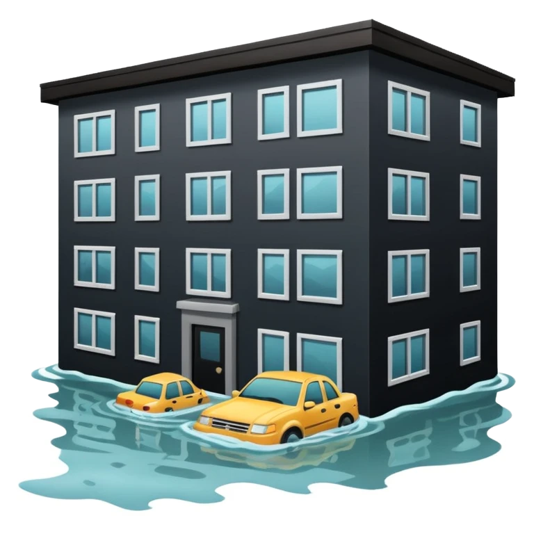 an apartment complex in flood emoji