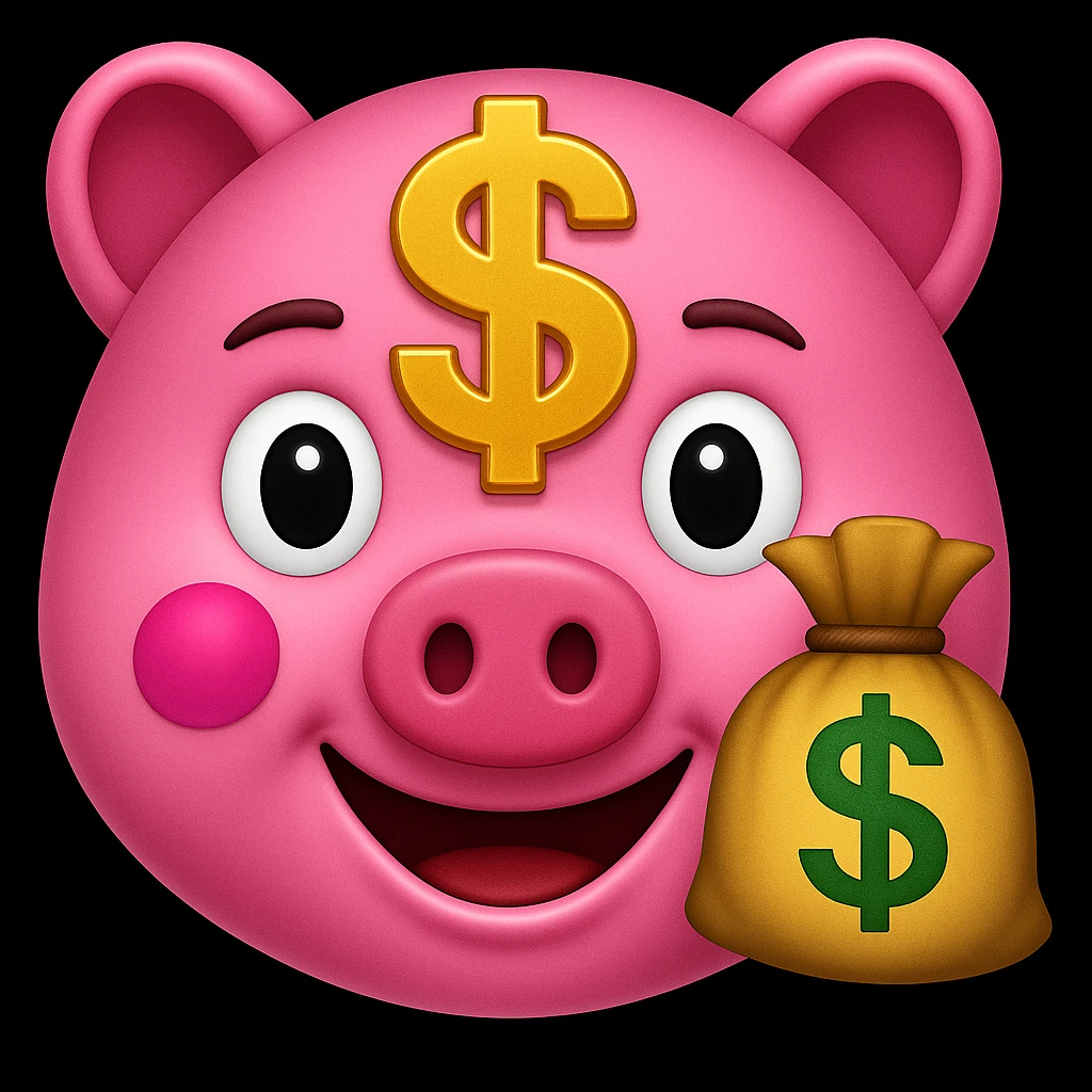 pink money emoji with a dollar sign and a bag of money emoji