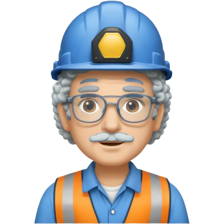very curly blue haired, construction worker very old emoji