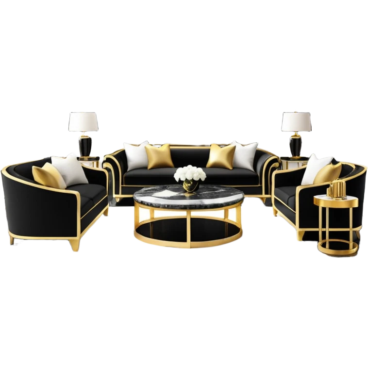 Luxurious black marble living room with gold and white accents  emoji