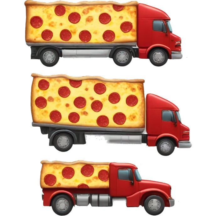 A single Red and Yellow Semi Truck With Pepperoni on it so that it looks like a pizza emoji
