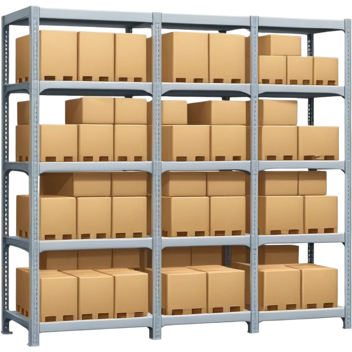 apple style emoji of a warehouse with storage shelves, alternate version, representing Lagerplatz (storage location) emoji