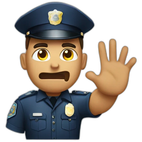 ANGRY POLICE MAN PUTTING HIS OPEN HAND UP TO STOP SOMEONE emoji