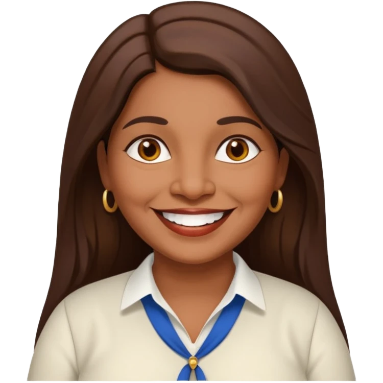 50 yr old chubby Sri Lankan woman, dark skin, straight brown hair, big smile, white teeth, european clothes, longer hair emoji