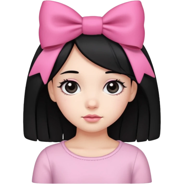 Girl with cute black  eyes  and black hair and pink bow in her side of her hair emoji