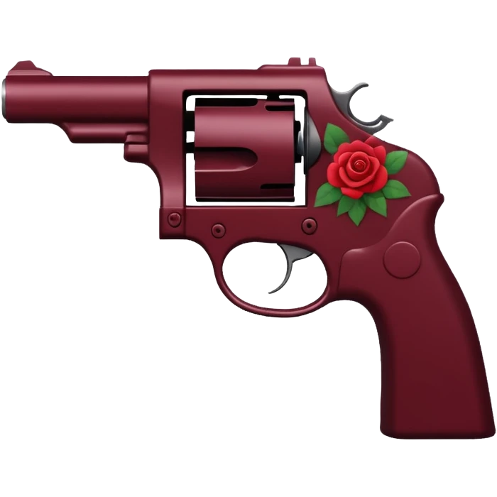 a pistol silhouette in deep wine red (#7A0F1E) with roses wrapped around it emoji