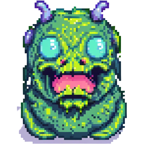 slime monster with a goofy face emoji