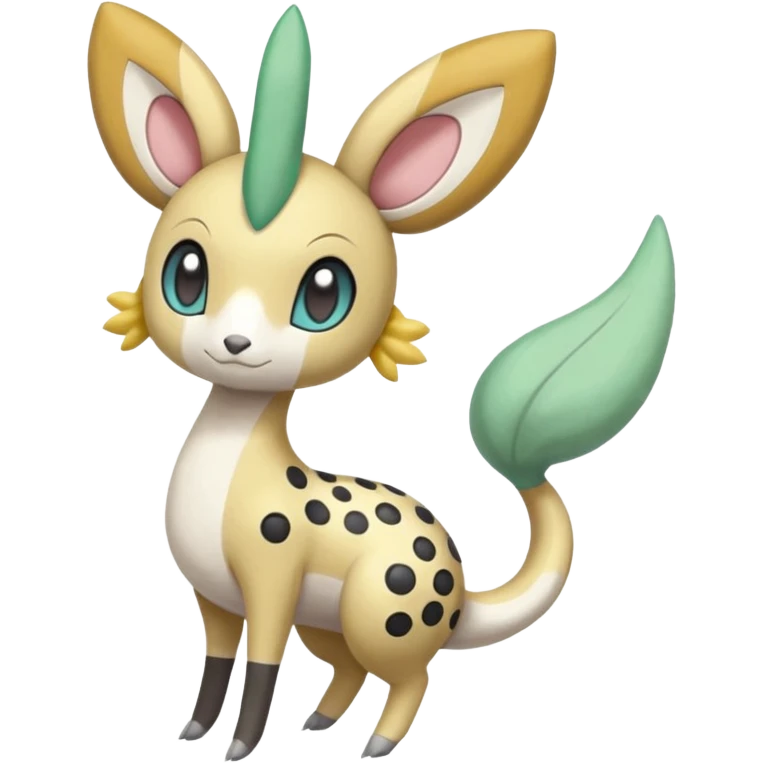 Blushing Spotted Dotted randomly Splash-marked Meloetta- Leavanny-Gallade-Ampharos-Inteleon-Nidoqueen-Fakémon-Pokémon-hybrid-fusion-creature, full body emoji