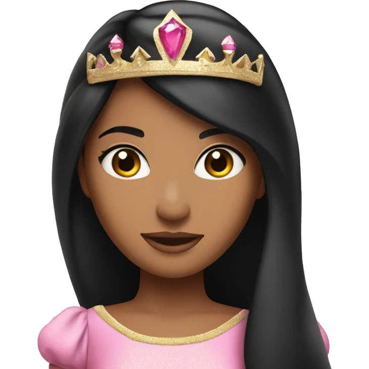 tan skin princess with crown and long straight black hair wearing pink princess dress emoji