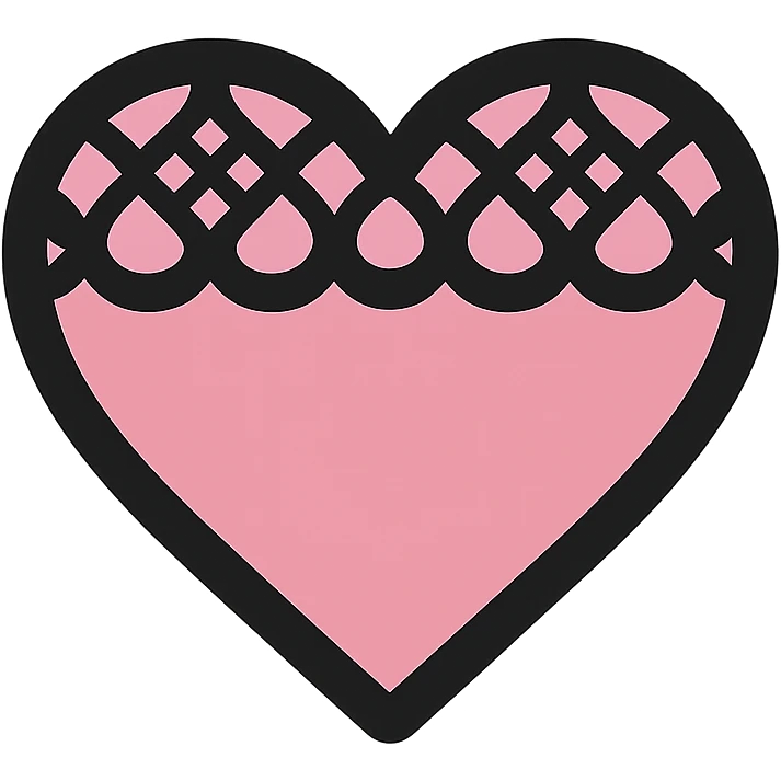 gothic heart with black lace, color icon filled style, pink and black emoji