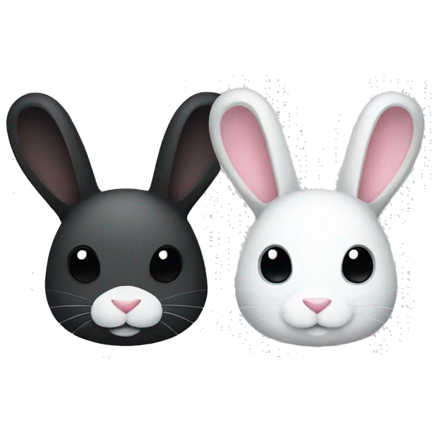 A black bunny rabbit and a white bunny rabbit in love. Designed only to show the outline of the bunnies and no hard detailing. emoji