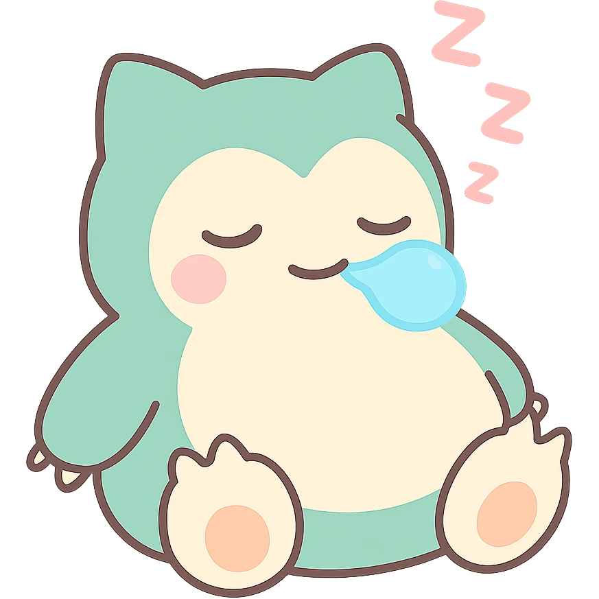 chibi style Snorlax sleeping with a snot bubble and three toe claws on each foot emoji