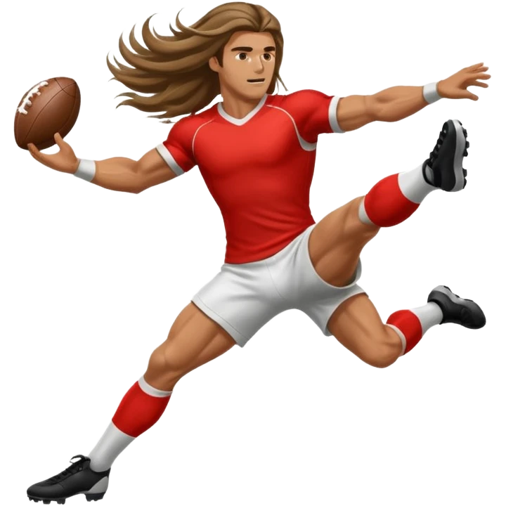 Long Haired Football Players, Male player with long hair kicking ball emoji