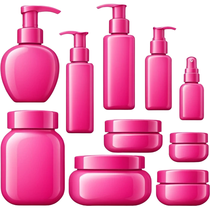 a collection of bright pink skincare and coqquette emoji