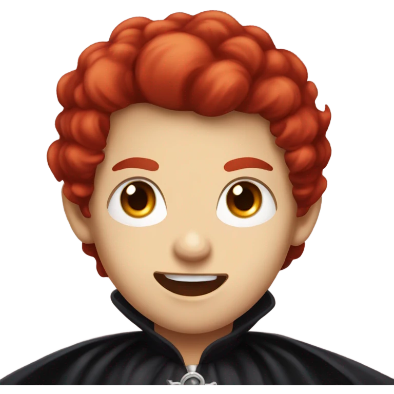 a vampire boy with red hair, fangs and red eyes, wearing stand-up collar cape emoji