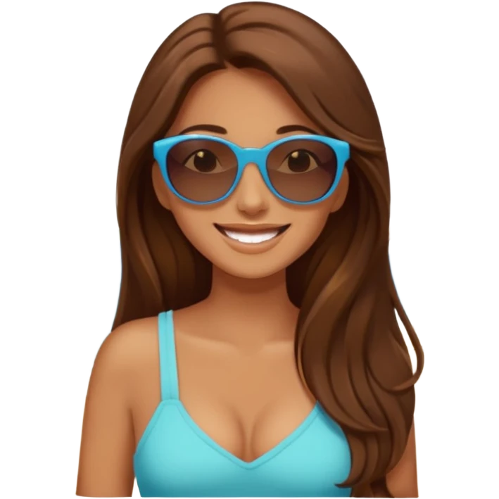 woman with long brown hair happy on vacation emoji