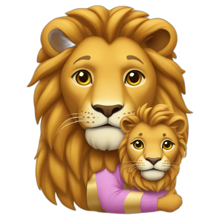 Un lionne avec son enfant sur son dos emoji