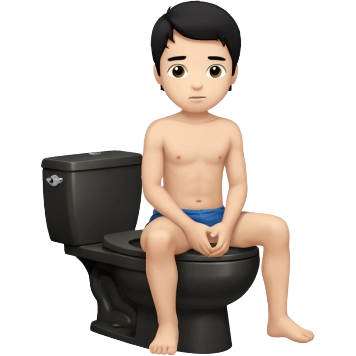 menino de tom de pele médio claro de cabelo preto sem camisa sentado no vaso sanitário  emoji