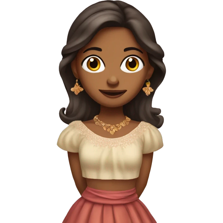 Brown skinned girl wearing La pollera colora dress emoji