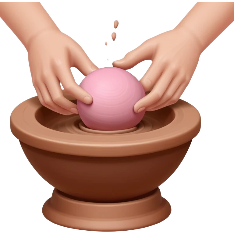 one hand throwing a pink ball of clay onto a pottery wheel emoji