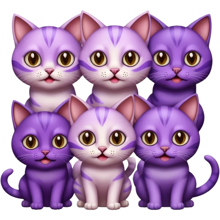 A bunch of purple cats with huge eyes smelly lines and their massive brown tongues out emoji