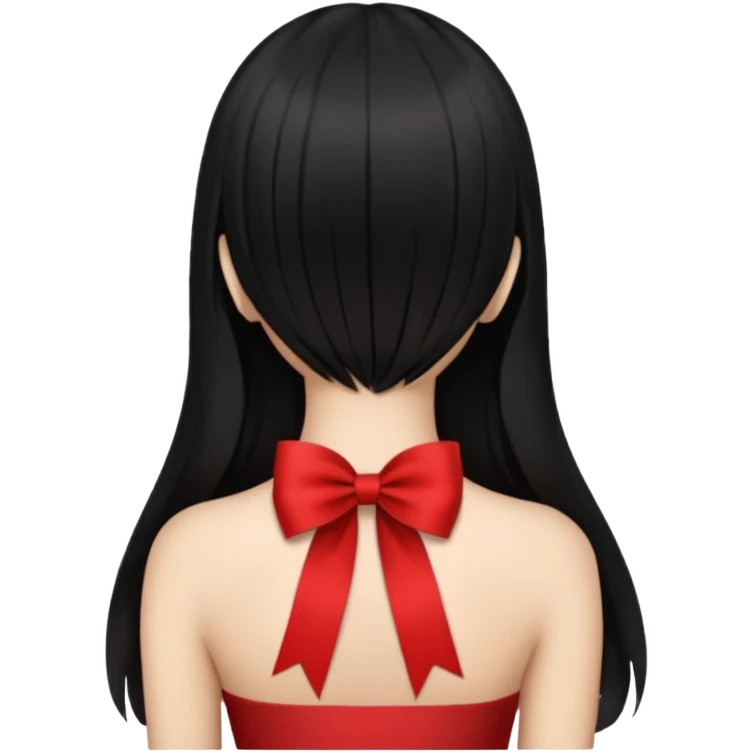 girl back view with single red ribbon in the middle black hair emoji