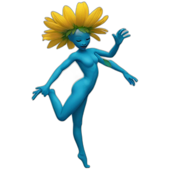 flower head blue body two arms two legs dancing emoji