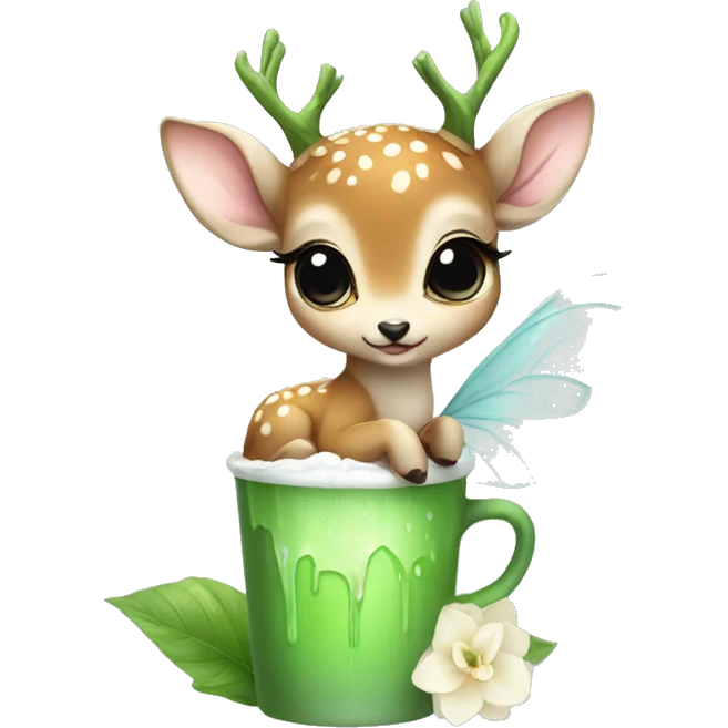 baby deer with fairy wings drinking iced matcha latte  emoji