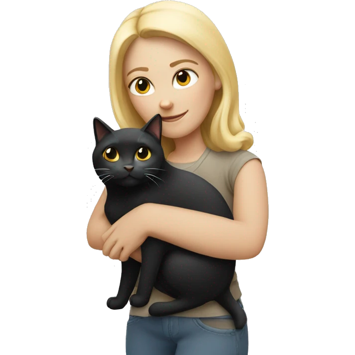 blond woman hugs black and white cat emoji