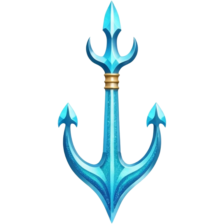 Cyan Poseidon's trident with glitter and water effects around it. emoji
