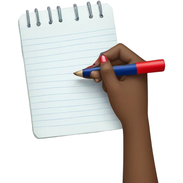 a female hand with a red manicure holds a dark blue notepad emoji